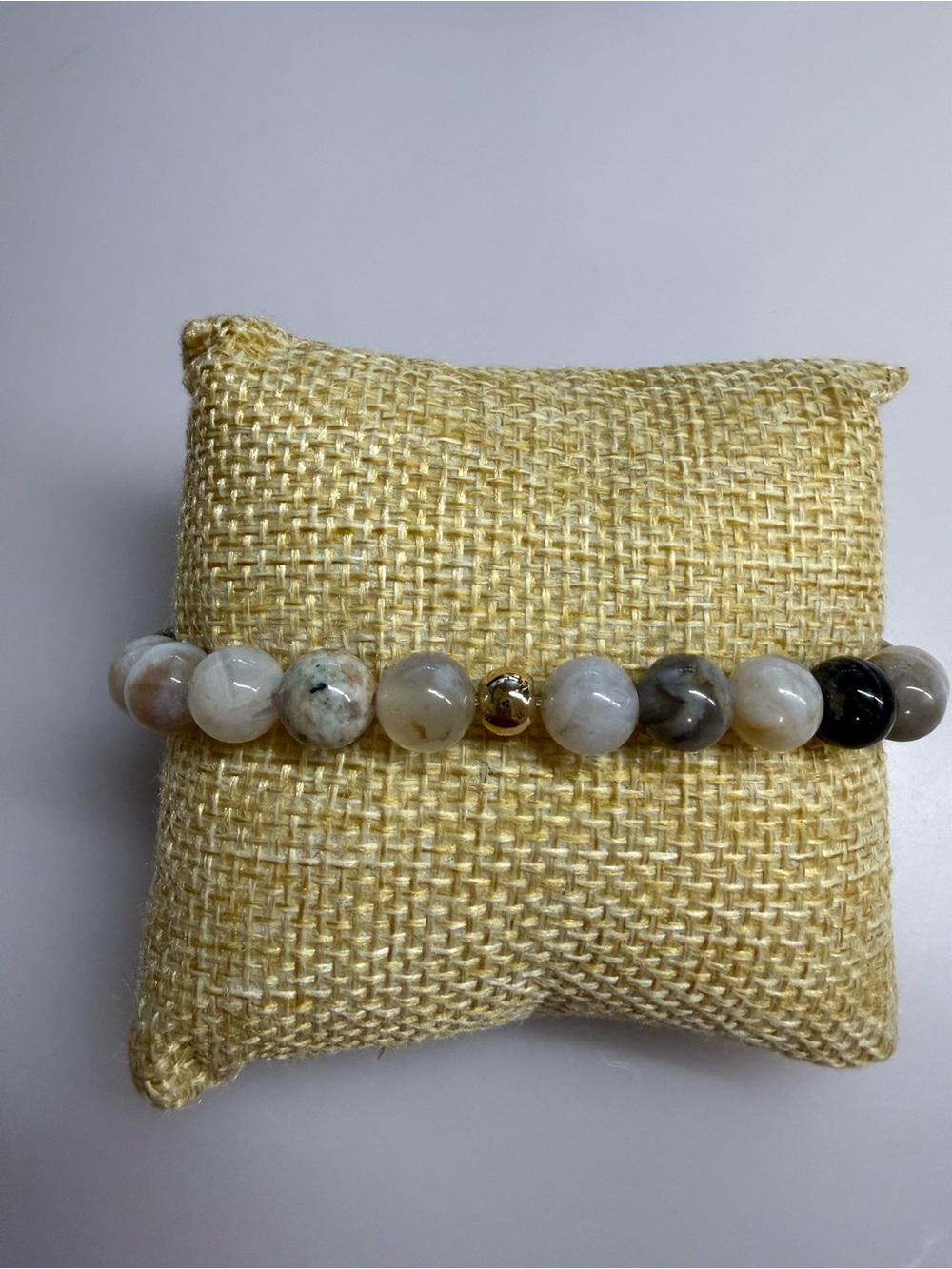 Neutral Multitone Agate Beaded Stretch Bracelet with Gold Accent